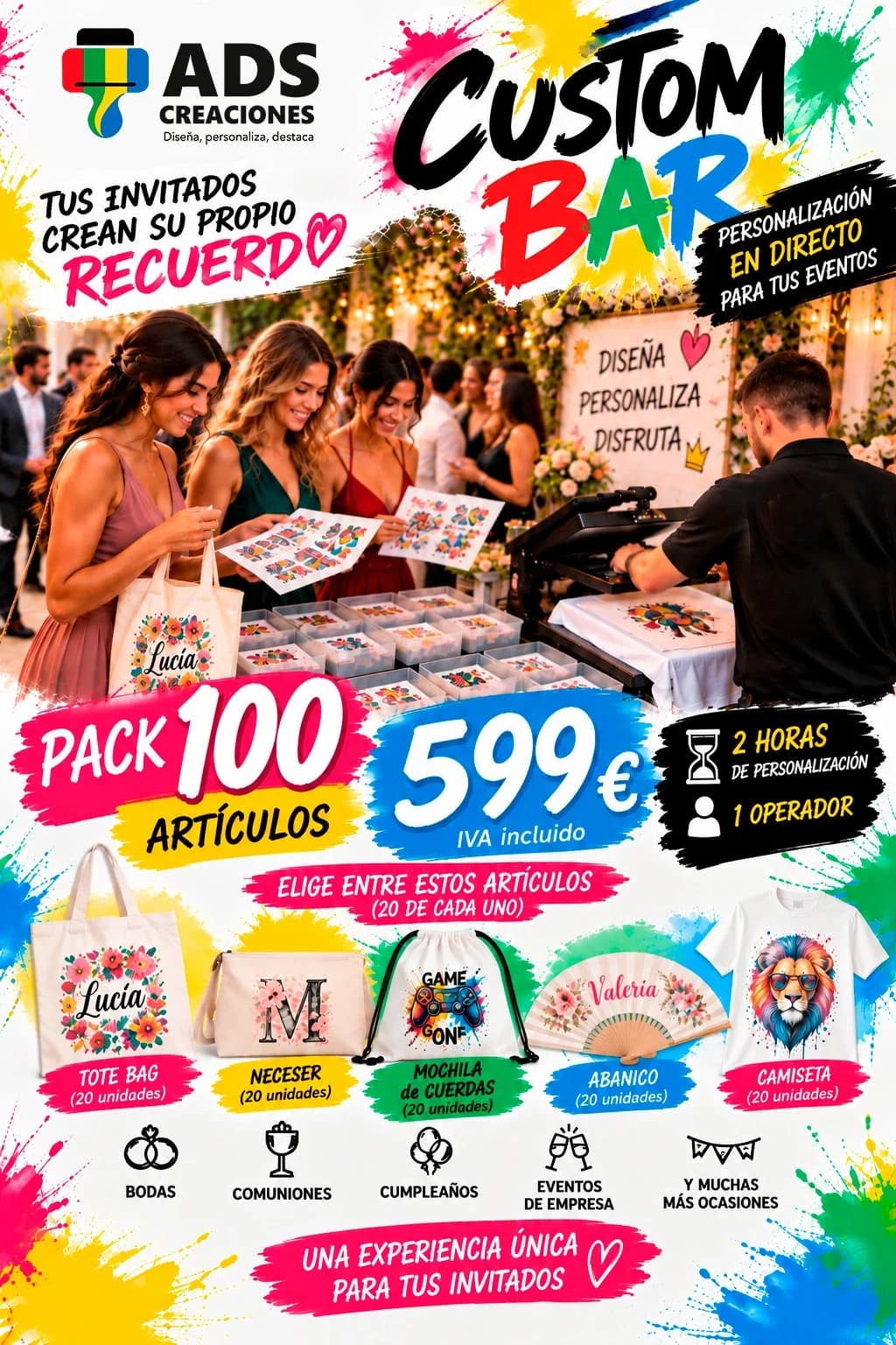 Cartel del pack de 100 artículos del Custom Bar por 599 €