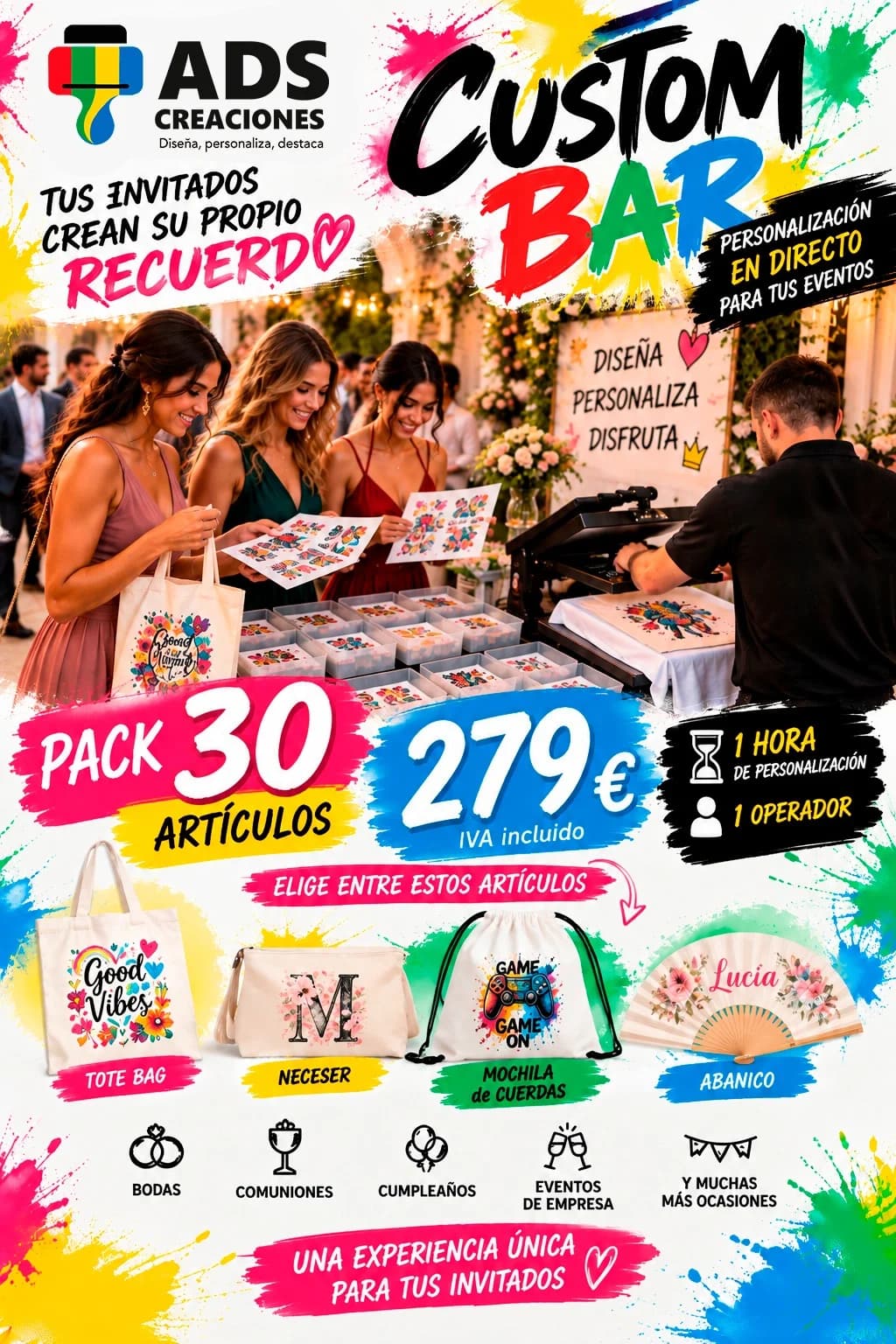 Cartel del pack de 30 artículos del Custom Bar por 279 €