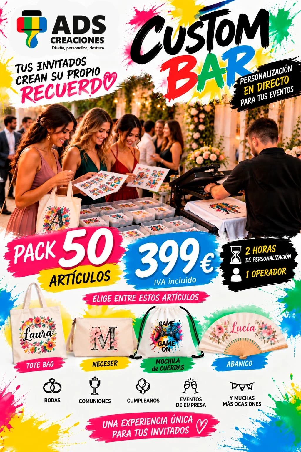 Cartel del pack de 50 artículos del Custom Bar por 399 €