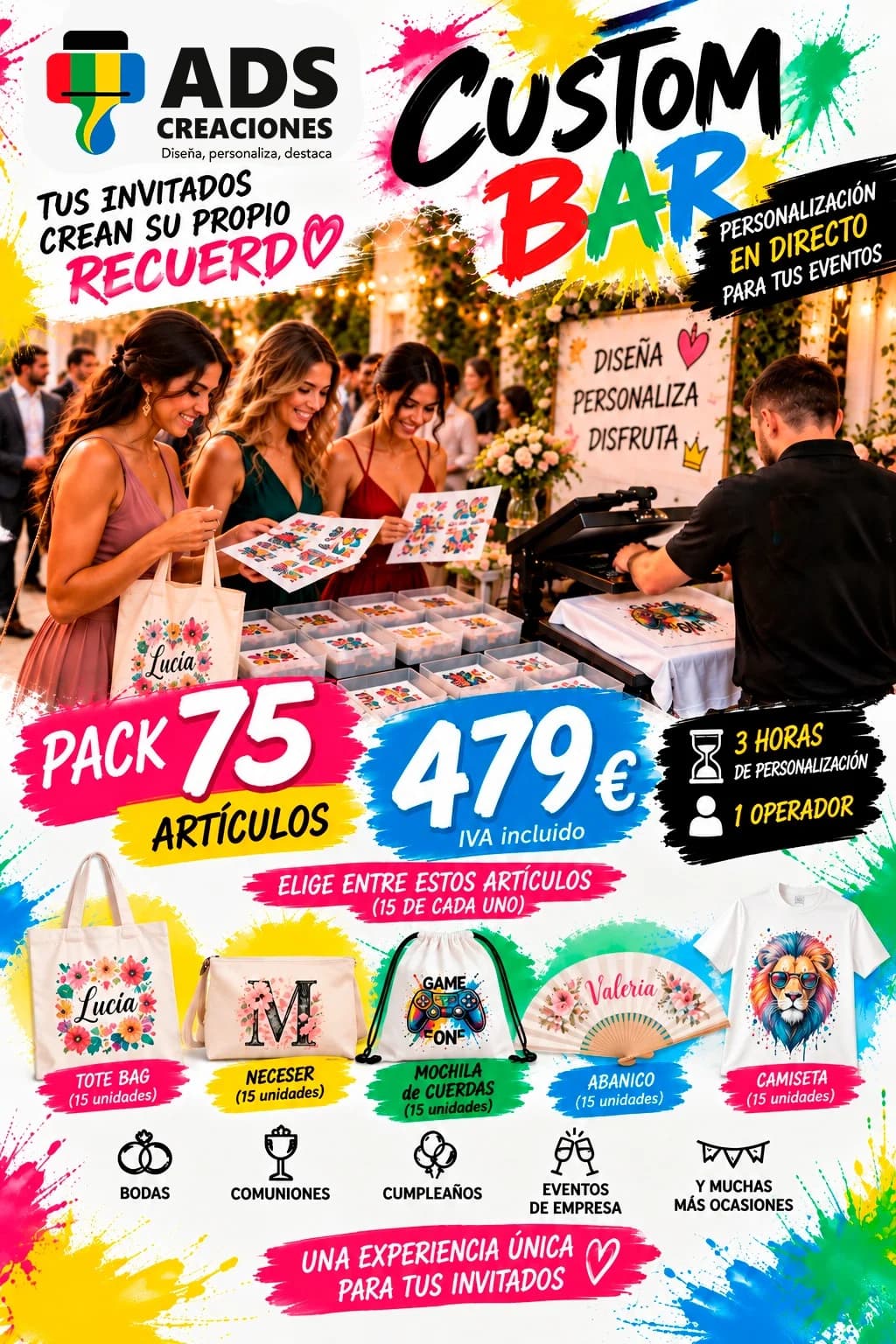 Cartel del pack de 75 artículos del Custom Bar por 479 €