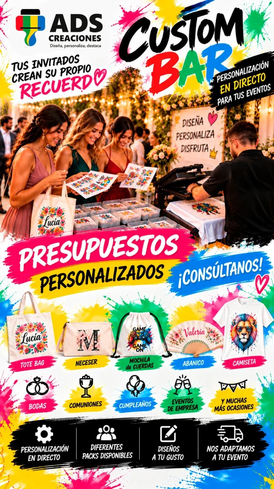 Cartel del Custom Bar con presupuestos personalizados