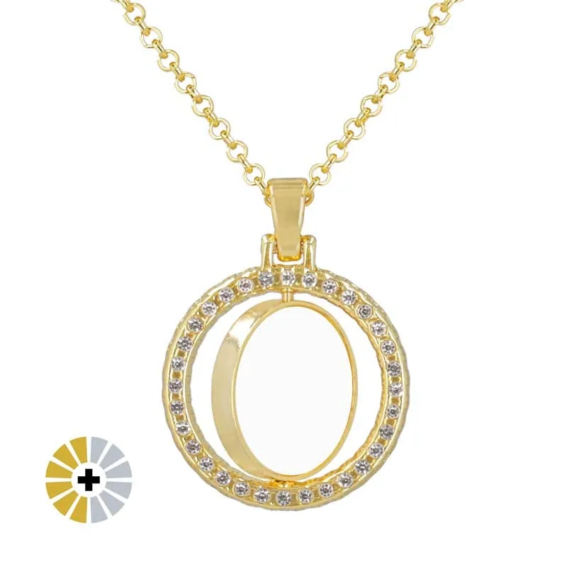 Collar medalla giratoria con anillo brillante