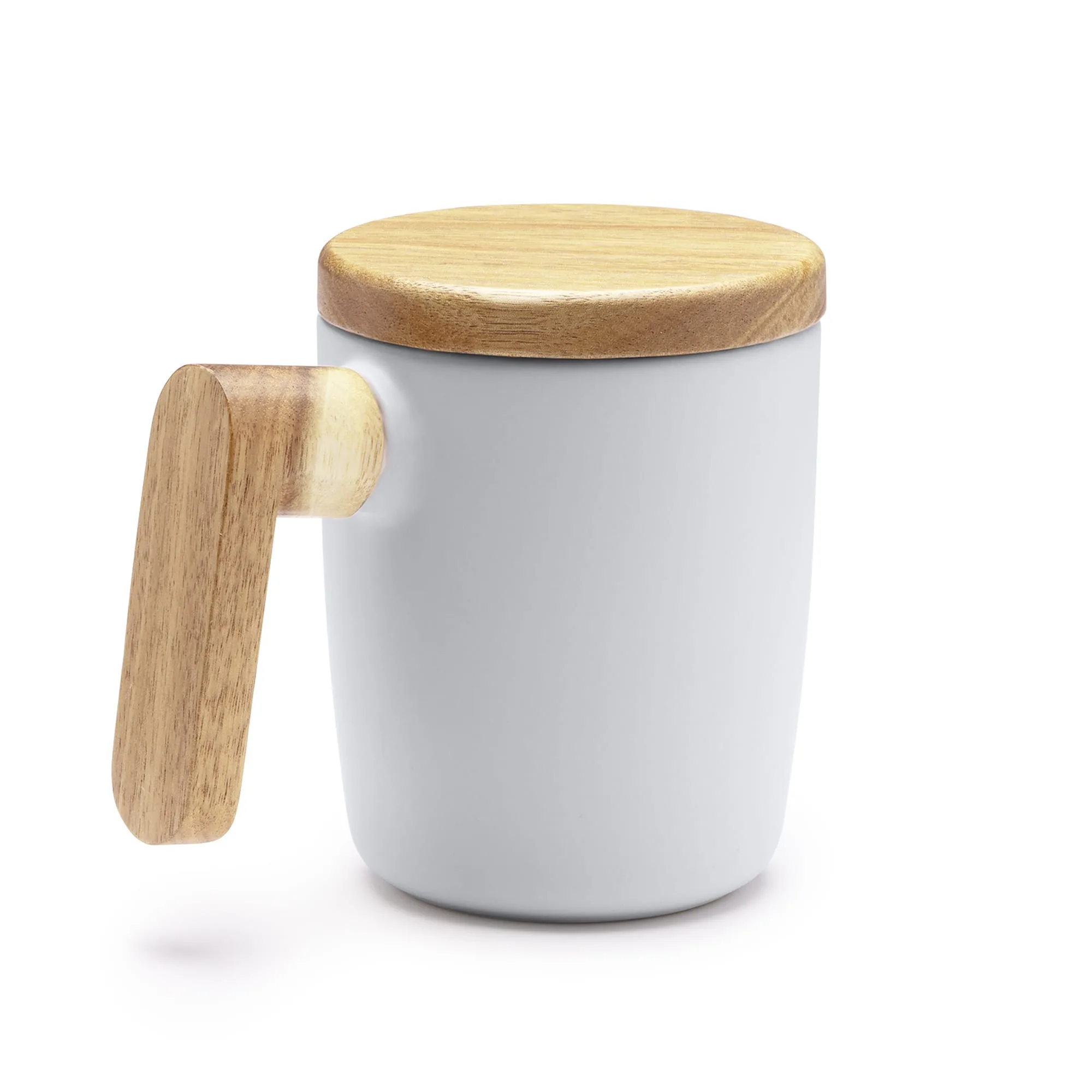 Taza LOVET de cerámica mate con tapa y asa de bambú – 350 ml