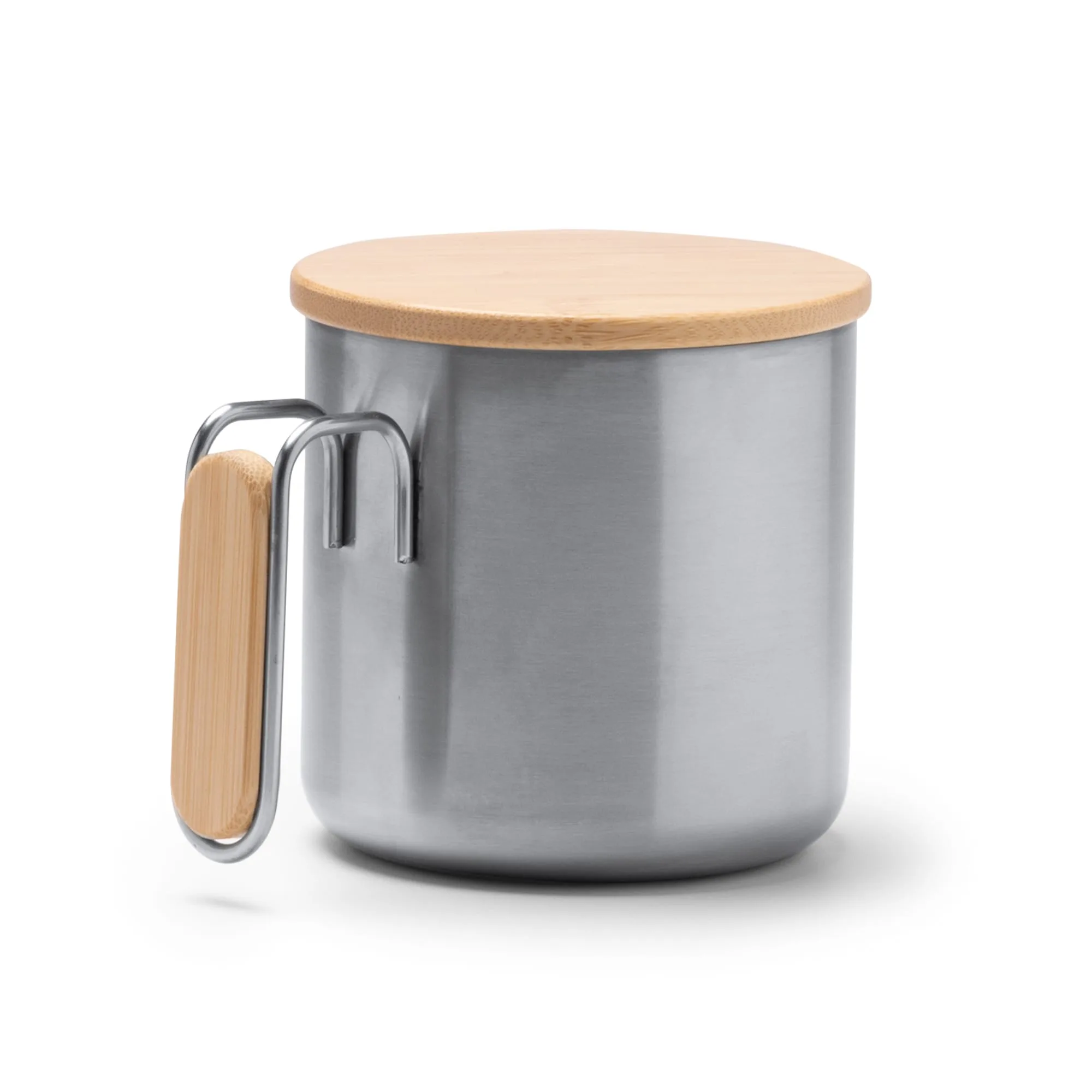 Taza RIMOR de acero reciclado con tapa y asa de bambú – 350 ml