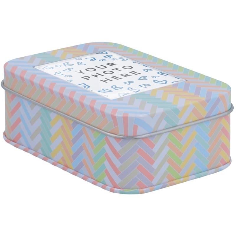 Cajas metálicas multicolor con portafotos