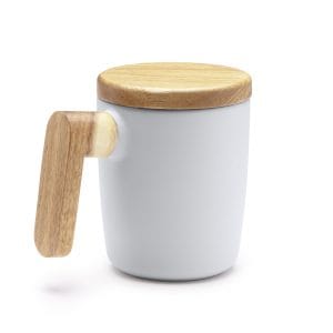 Taza LOVET de cerámica mate con tapa y asa de bambú – 350 ml