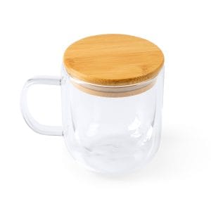 Vaso INDAL de cristal borosilicato con tapa de bambú – 280 ml